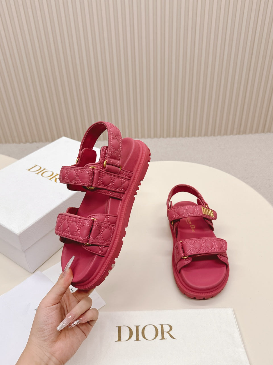 DIOR BACK-STRAP SANDALS 25S IN DARK PINK CALFSKIN - 35