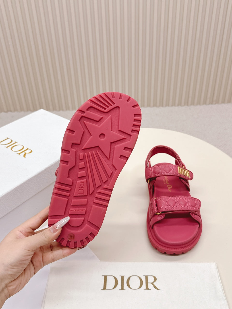 DIOR BACK-STRAP SANDALS 25S IN DARK PINK CALFSKIN - 35