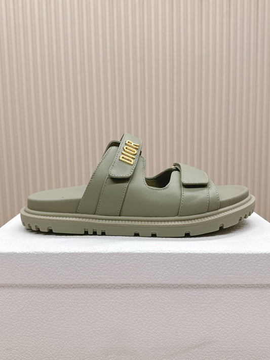 DIOR CLASSIC DOUBLE-STRAP SLIDES 25S IN LIGHT MOSS GREEN CALFSKIN - 35