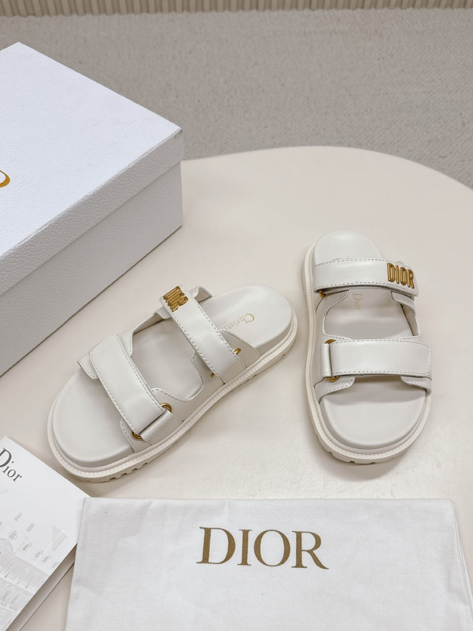 DIOR CLASSIC DOUBLE-STRAP SLIDES 25S IN CREAM WHITE CALFSKIN - 35
