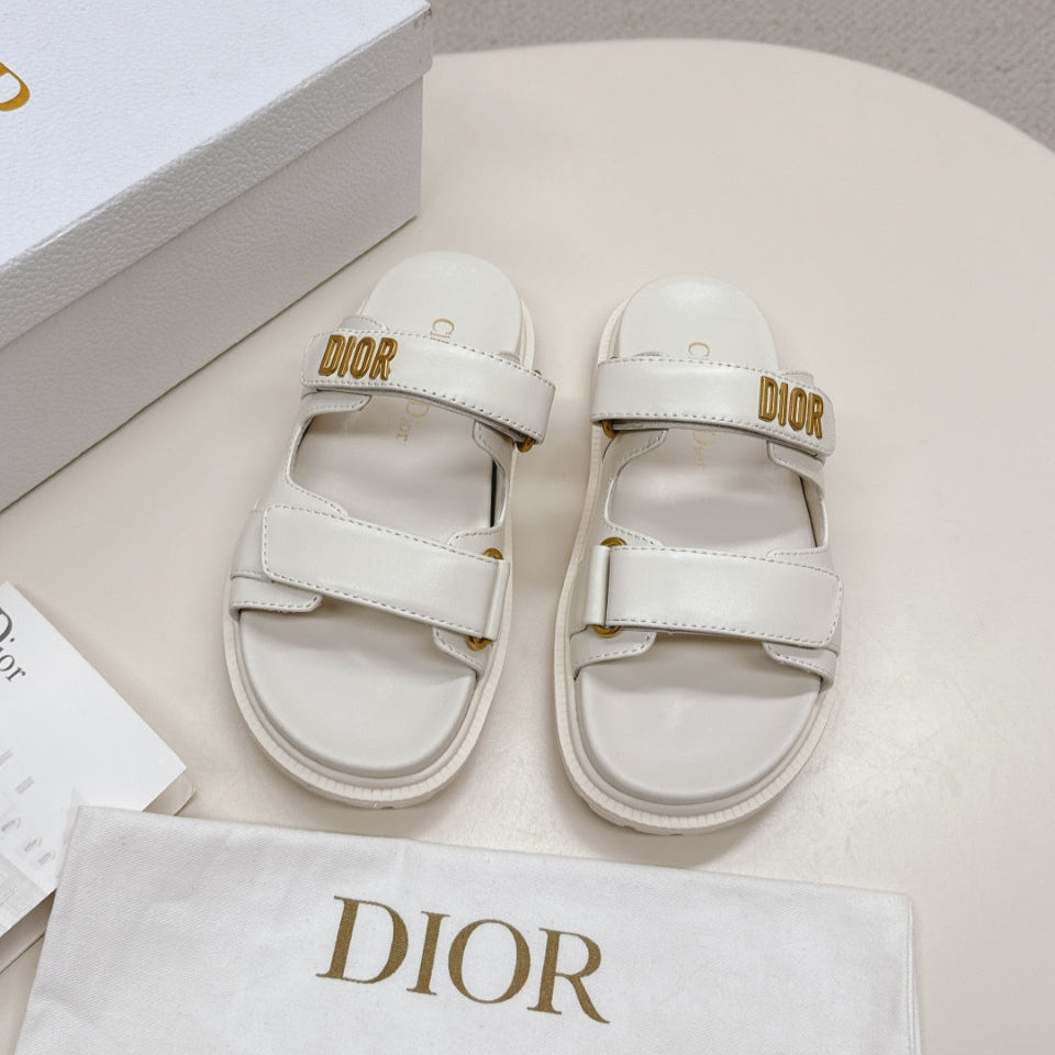 DIOR CLASSIC DOUBLE-STRAP SLIDES 25S IN CREAM WHITE CALFSKIN - 35