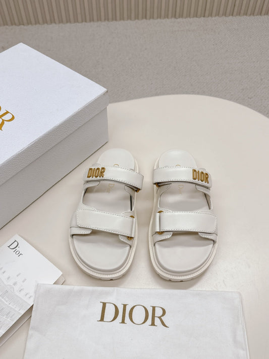 DIOR CLASSIC DOUBLE-STRAP SLIDES 25S IN CREAM WHITE CALFSKIN - 35