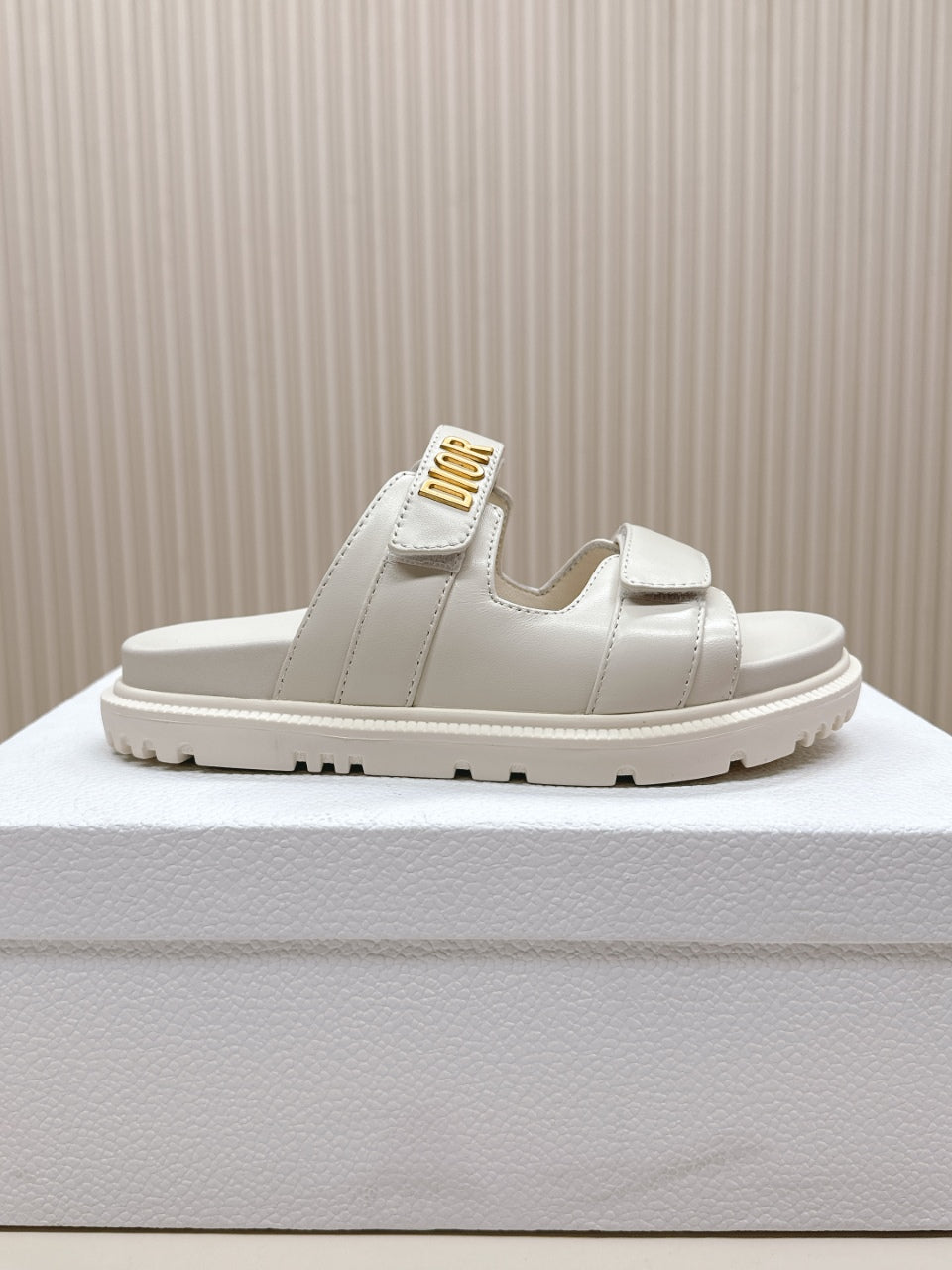 DIOR CLASSIC DOUBLE-STRAP SLIDES 25S IN CREAM WHITE CALFSKIN - 35