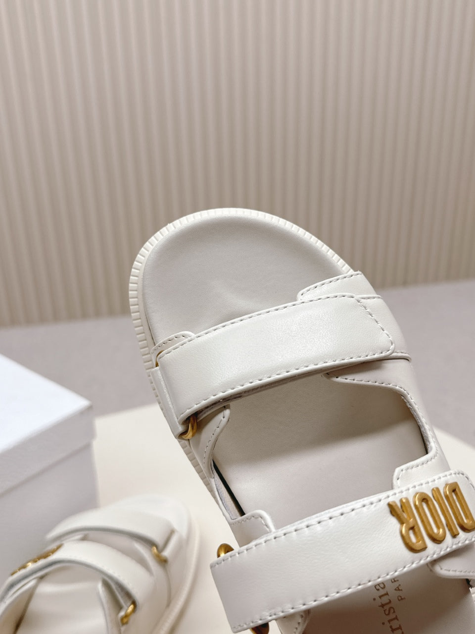 DIOR CLASSIC DOUBLE-STRAP SLIDES 25S IN CREAM WHITE CALFSKIN - 35