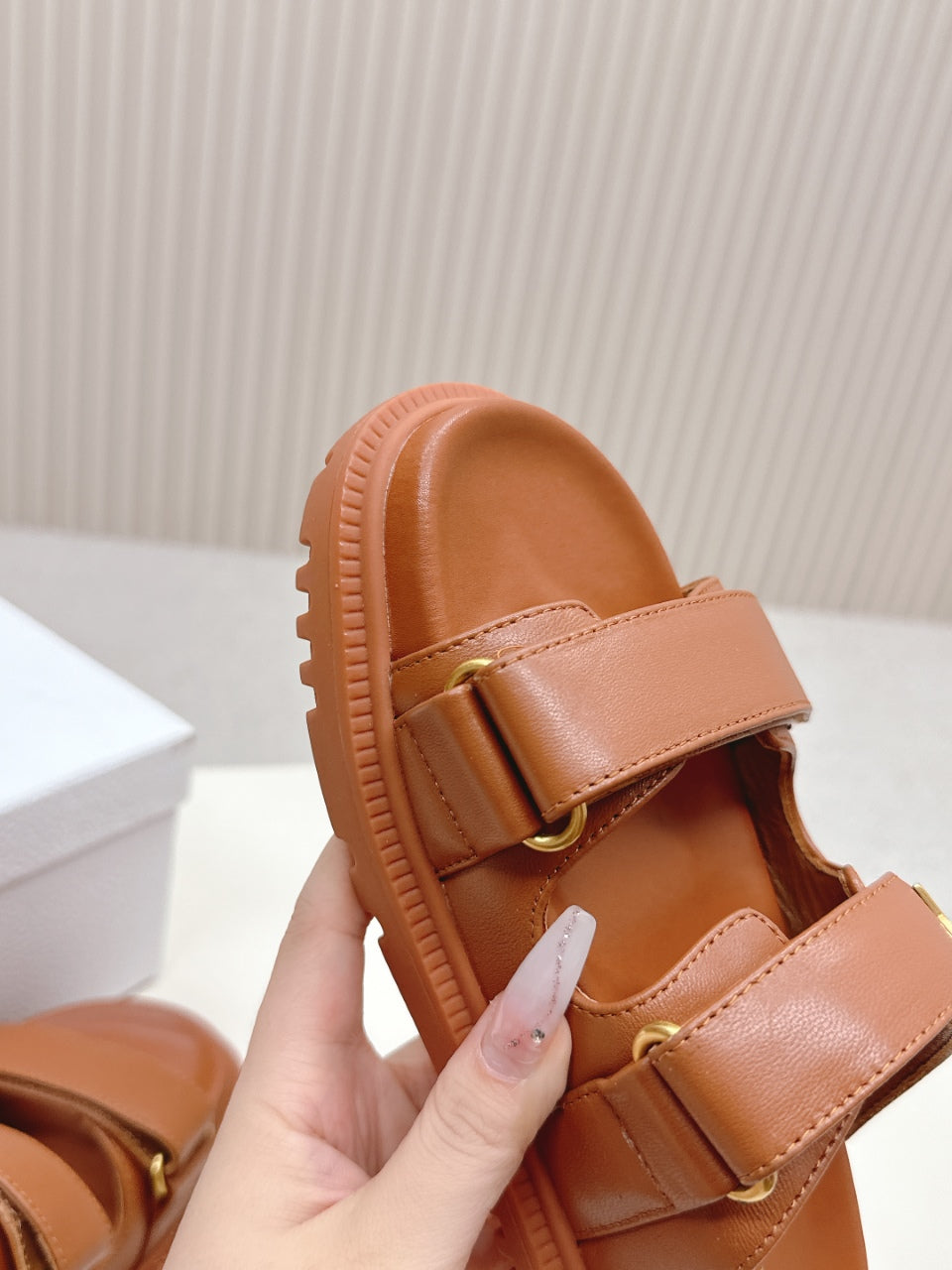 DIOR CLASSIC DOUBLE-STRAP SLIDES 25S IN BROWN CALFSKIN - 35