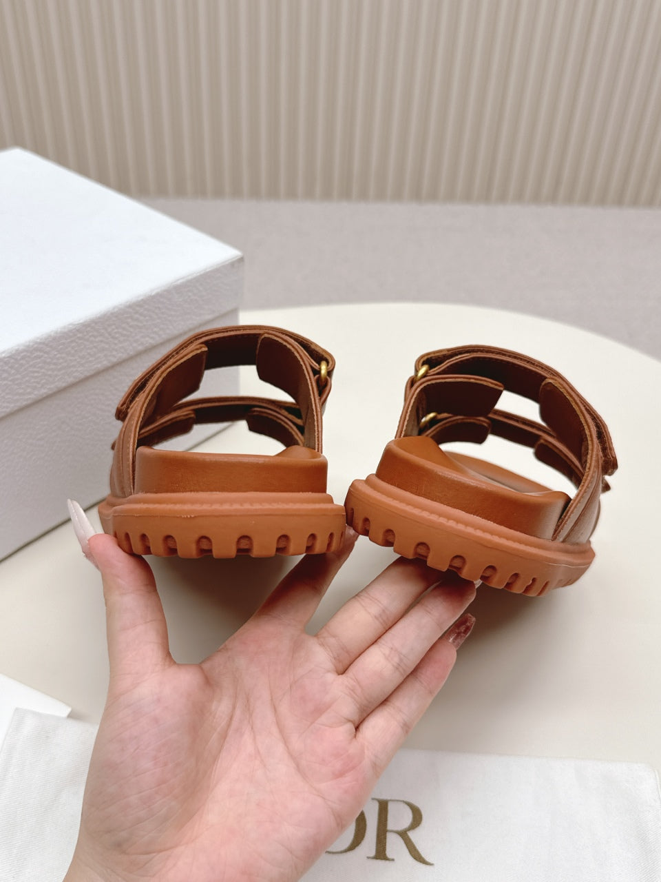 DIOR CLASSIC DOUBLE-STRAP SLIDES 25S IN BROWN CALFSKIN - 35