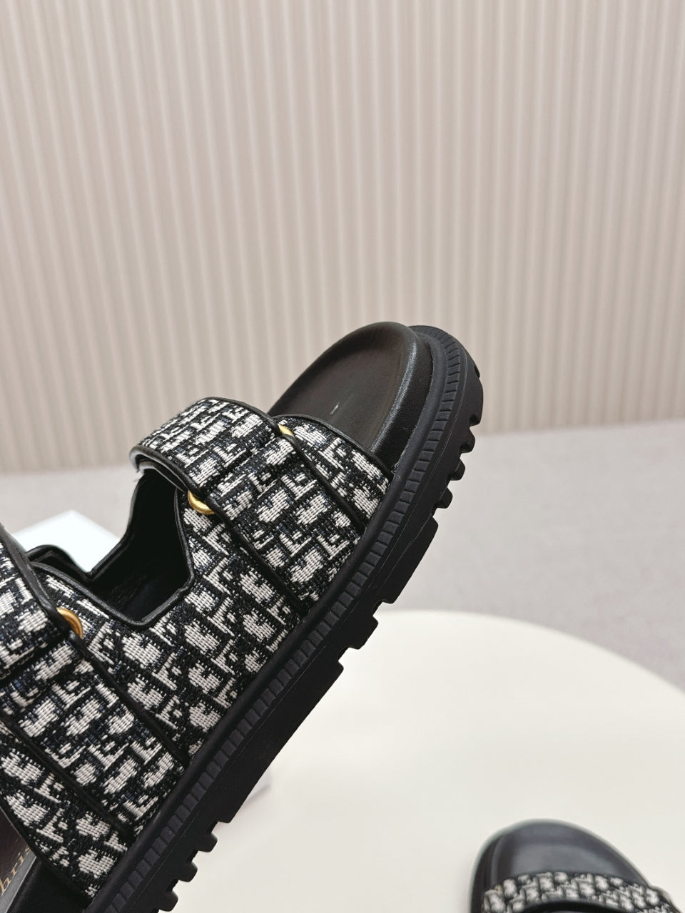 DIOR CLASSIC DOUBLE-STRAP SLIDES 25S IN BLACK FABRIC AND CALFSKIN - 35