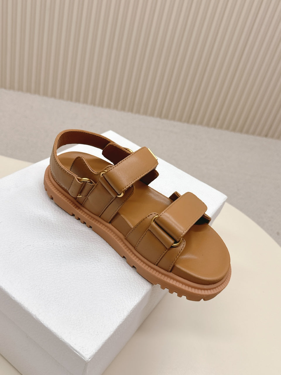 DIOR BACK-STRAP SANDALS 25S IN BROWN CALFSKIN WITH GOLD HARDWARE - 35