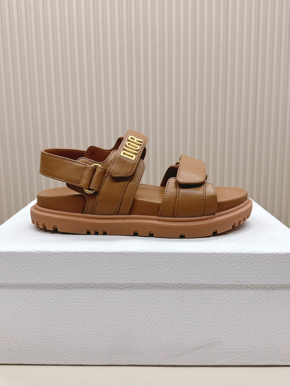 DIOR BACK-STRAP SANDALS 25S IN BROWN CALFSKIN WITH GOLD HARDWARE - 35