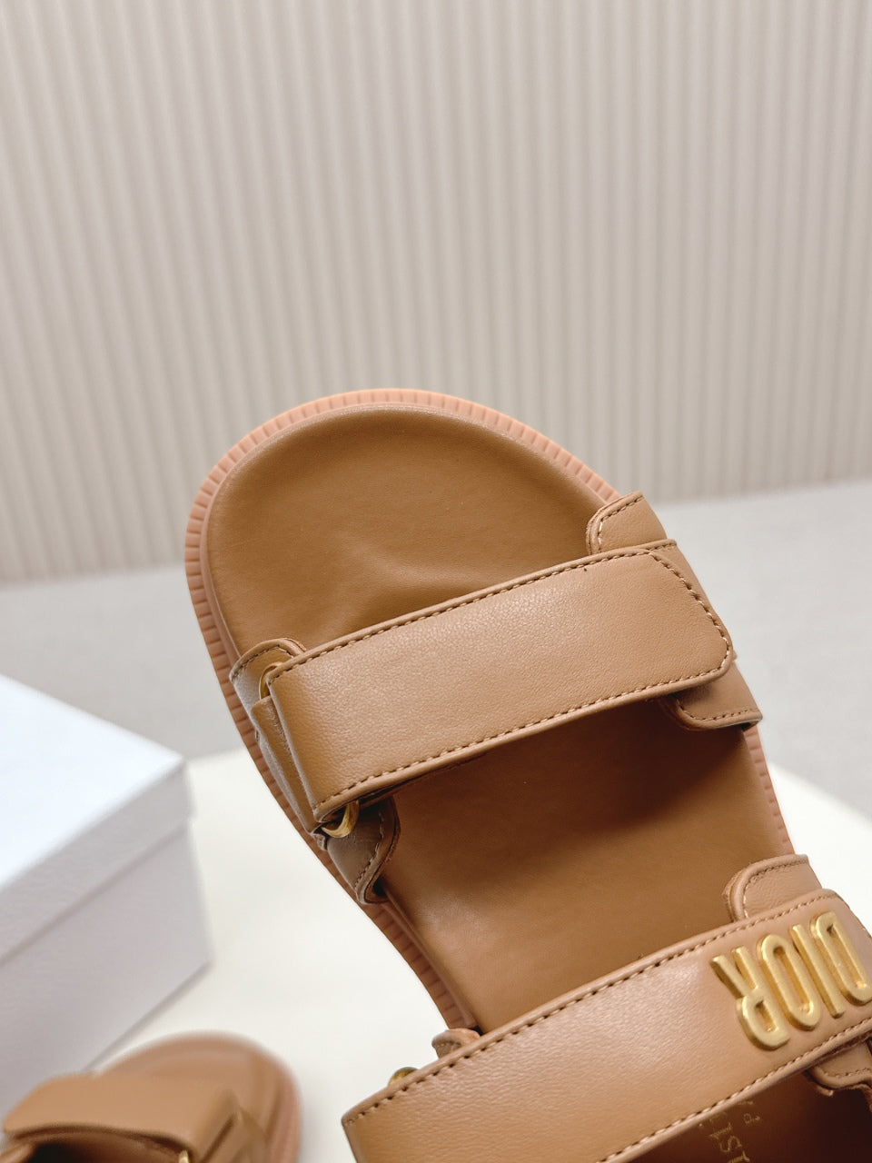 DIOR BACK-STRAP SANDALS 25S IN BROWN CALFSKIN WITH GOLD HARDWARE - 35