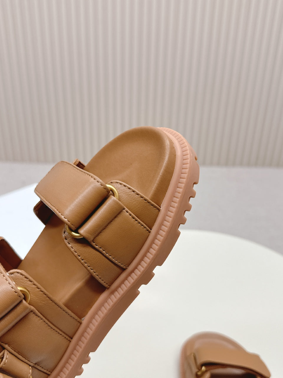 DIOR BACK-STRAP SANDALS 25S IN BROWN CALFSKIN WITH GOLD HARDWARE - 35