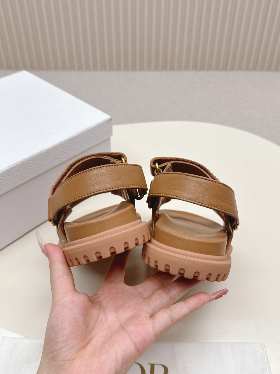 DIOR BACK-STRAP SANDALS 25S IN BROWN CALFSKIN WITH GOLD HARDWARE - 35