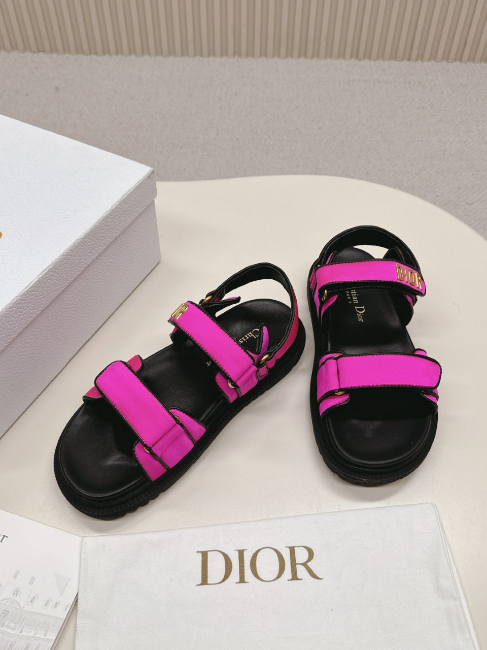 DIOR BACK-STRAP SANDALS 25S IN DARK PINK FABRIC AND BLACK CALFSKIN WITH GOLD HARDWARE - 35