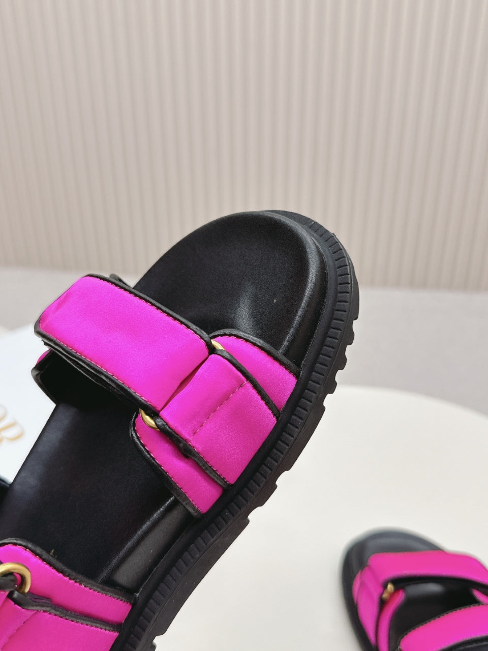 DIOR BACK-STRAP SANDALS 25S IN DARK PINK FABRIC AND BLACK CALFSKIN WITH GOLD HARDWARE - 35