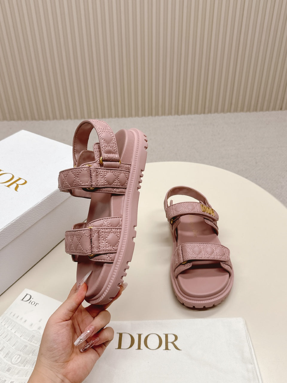 DIOR BACK-STRAP SANDALS 25S IN BABY PINK CALFSKIN - 35