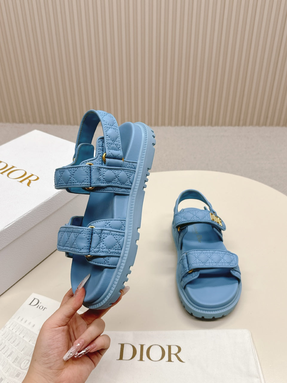 DIOR BACK-STRAP SANDALS 25S IN OCEAN BLUE CALFSKIN - 35
