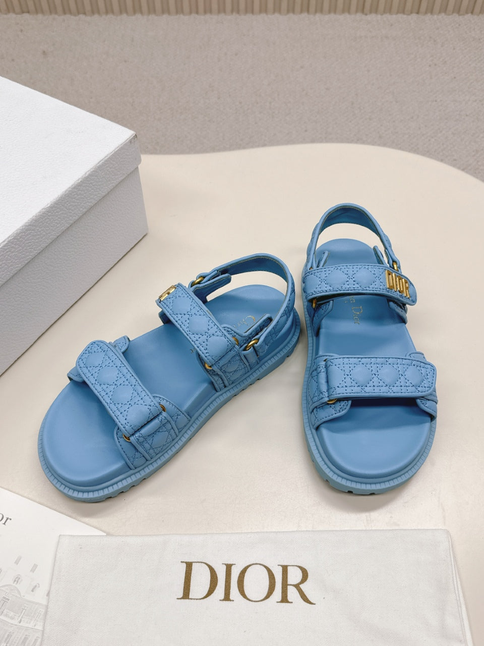 DIOR BACK-STRAP SANDALS 25S IN OCEAN BLUE CALFSKIN - 35