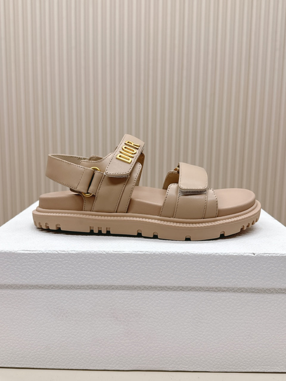 DIOR BACK-STRAP SANDALS 25S IN BEIGE CALFSKIN WITH GOLD HARDWARE - 35
