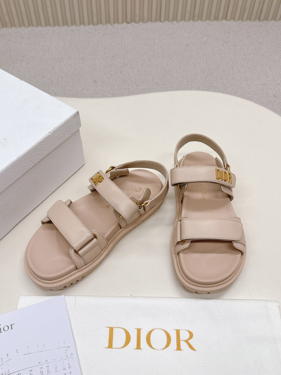 DIOR BACK-STRAP SANDALS 25S IN BEIGE CALFSKIN WITH GOLD HARDWARE - 35