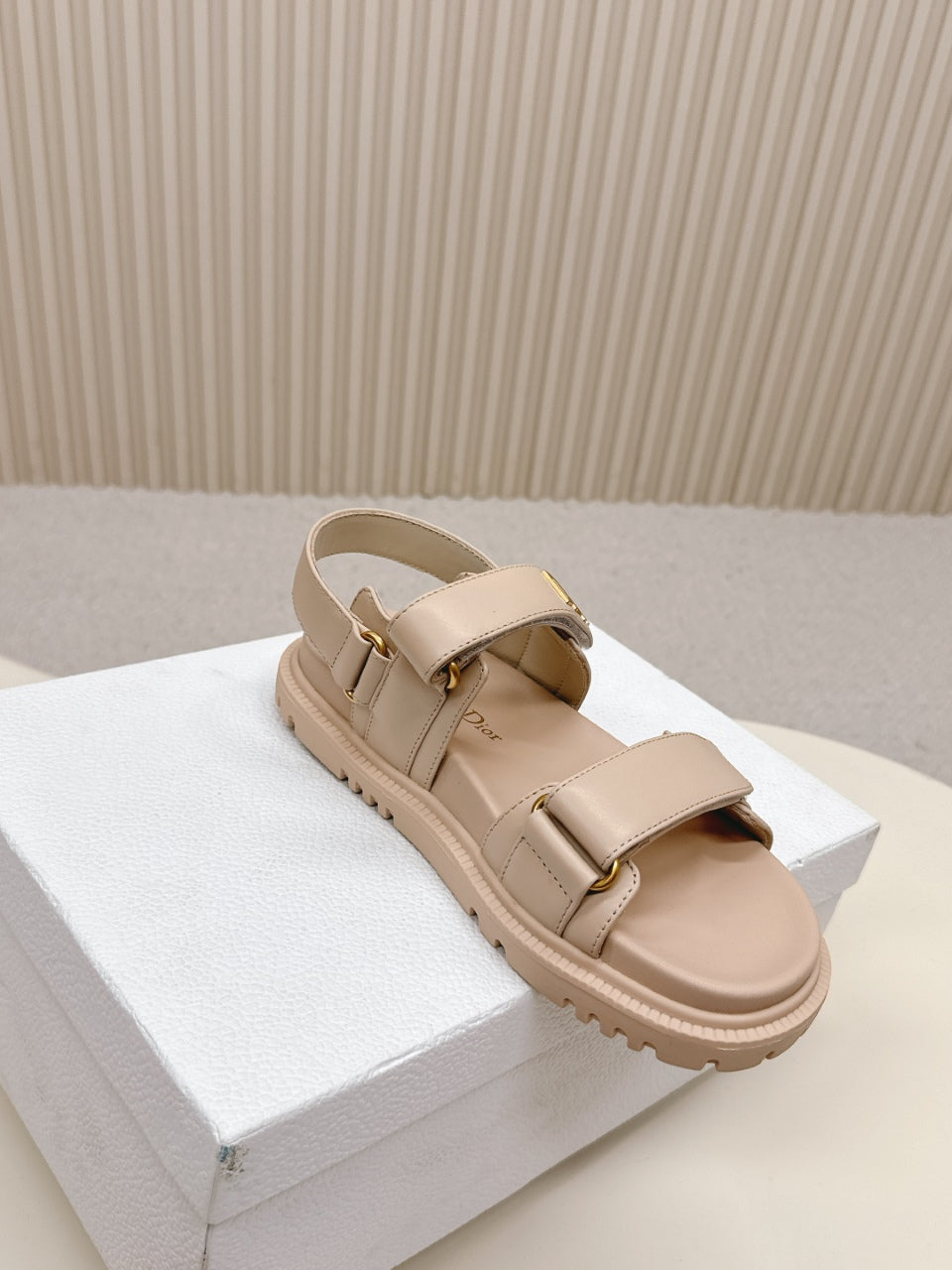 DIOR BACK-STRAP SANDALS 25S IN BEIGE CALFSKIN WITH GOLD HARDWARE - 35