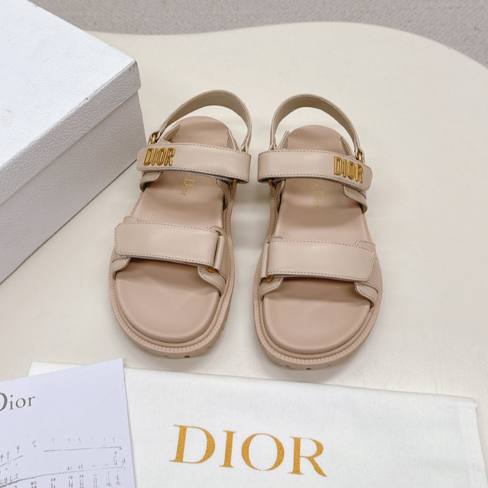 DIOR BACK-STRAP SANDALS 25S IN BEIGE CALFSKIN WITH GOLD HARDWARE - 35