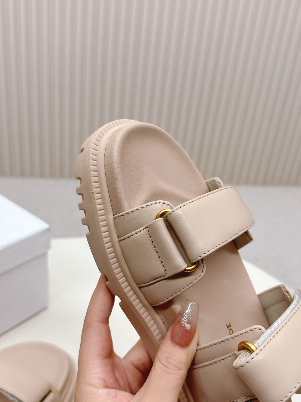 DIOR BACK-STRAP SANDALS 25S IN BEIGE CALFSKIN WITH GOLD HARDWARE - 35