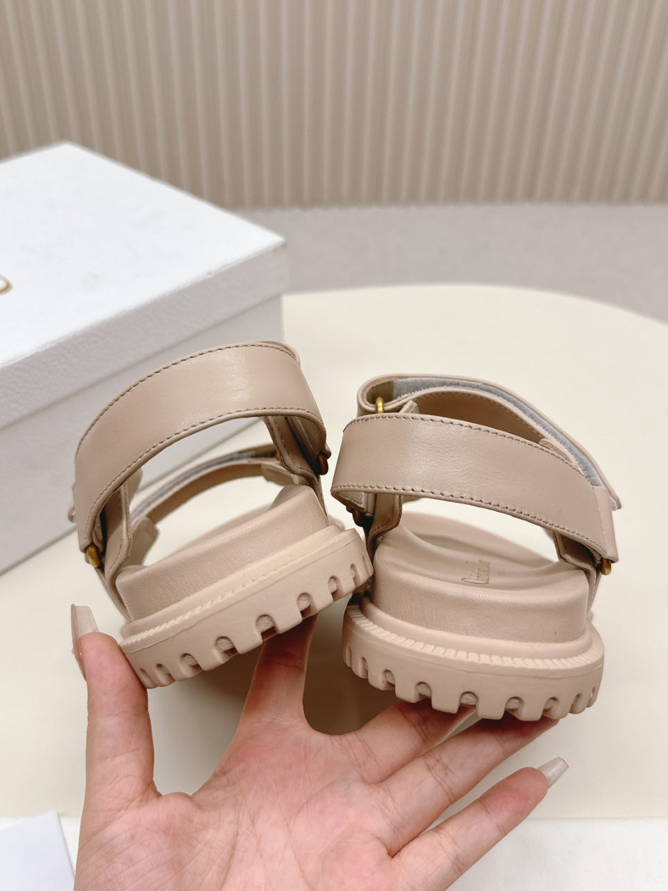 DIOR BACK-STRAP SANDALS 25S IN BEIGE CALFSKIN WITH GOLD HARDWARE - 35