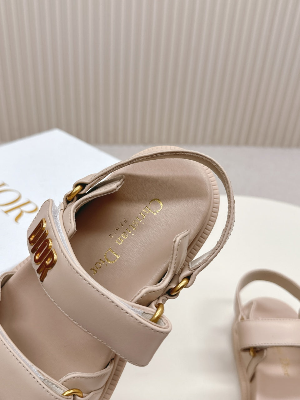 DIOR BACK-STRAP SANDALS 25S IN BEIGE CALFSKIN WITH GOLD HARDWARE - 35