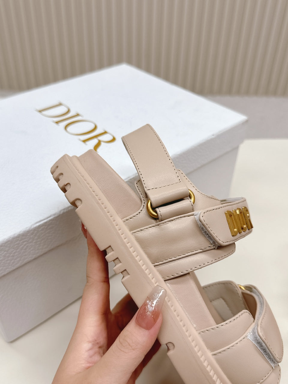 DIOR BACK-STRAP SANDALS 25S IN BEIGE CALFSKIN WITH GOLD HARDWARE - 35