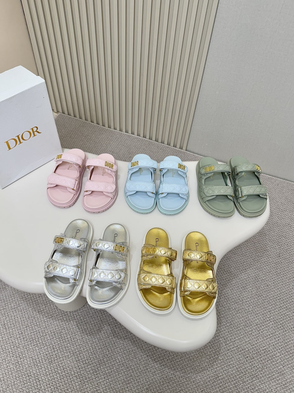 DIOR CLASSIC DOUBLE-STRAP SLIDES 25S IN PASTEL PINK CALFSKIN - 35
