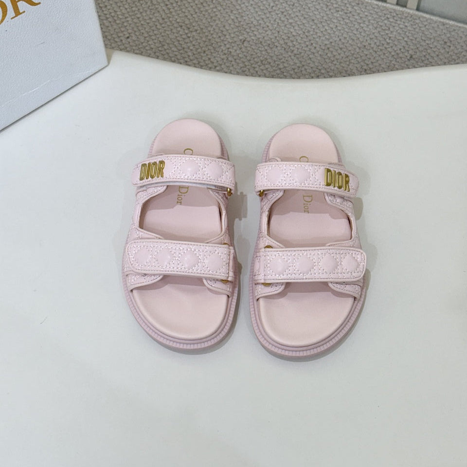DIOR CLASSIC DOUBLE-STRAP SLIDES 25S IN PASTEL PINK CALFSKIN - 35