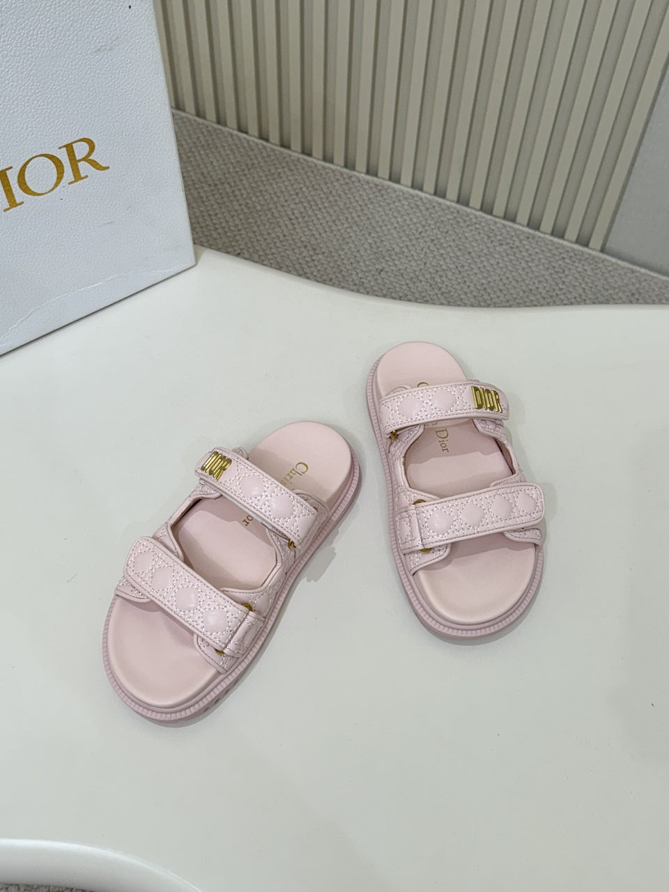 DIOR CLASSIC DOUBLE-STRAP SLIDES 25S IN PASTEL PINK CALFSKIN - 35