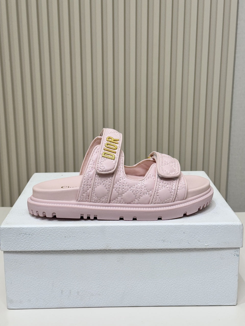 DIOR CLASSIC DOUBLE-STRAP SLIDES 25S IN PASTEL PINK CALFSKIN - 35