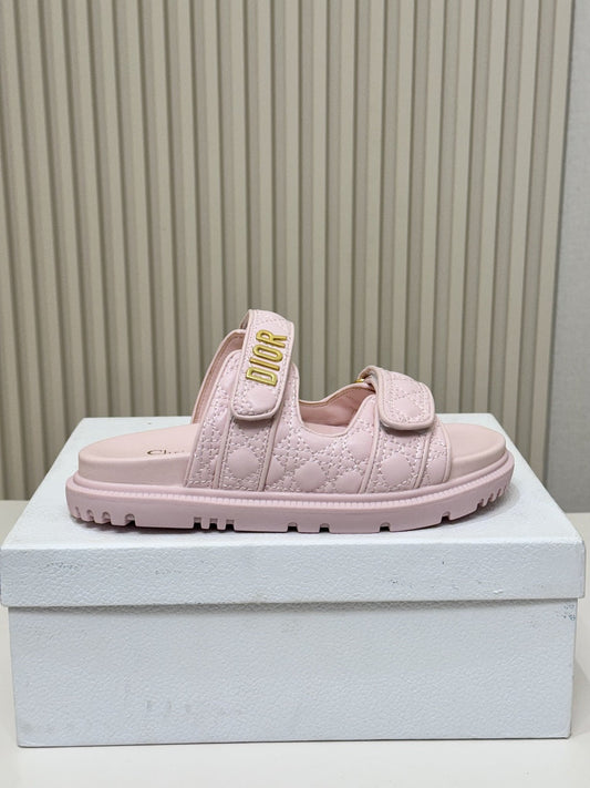 DIOR CLASSIC DOUBLE-STRAP SLIDES 25S IN PASTEL PINK CALFSKIN - 35