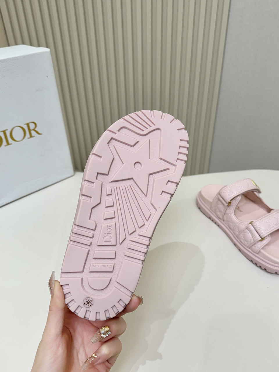 DIOR CLASSIC DOUBLE-STRAP SLIDES 25S IN PASTEL PINK CALFSKIN - 35