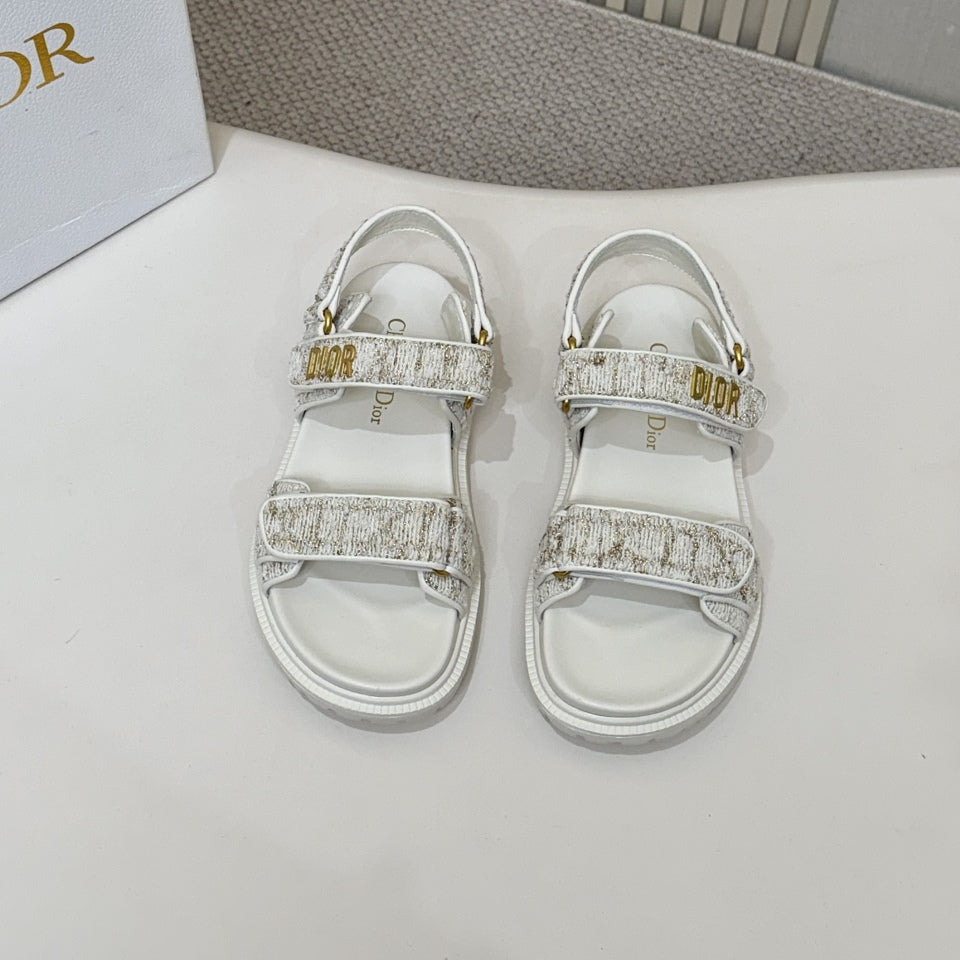 DIOR BACK-STRAP SANDALS 25S IN WHITE TWEED AND CALFSKIN - 35