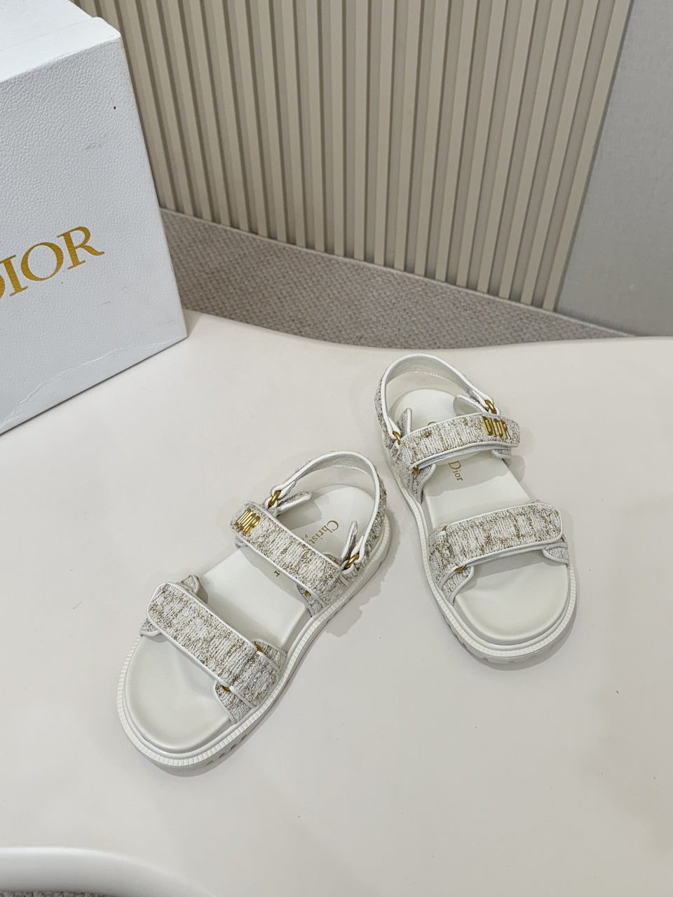 DIOR BACK-STRAP SANDALS 25S IN WHITE TWEED AND CALFSKIN - 35