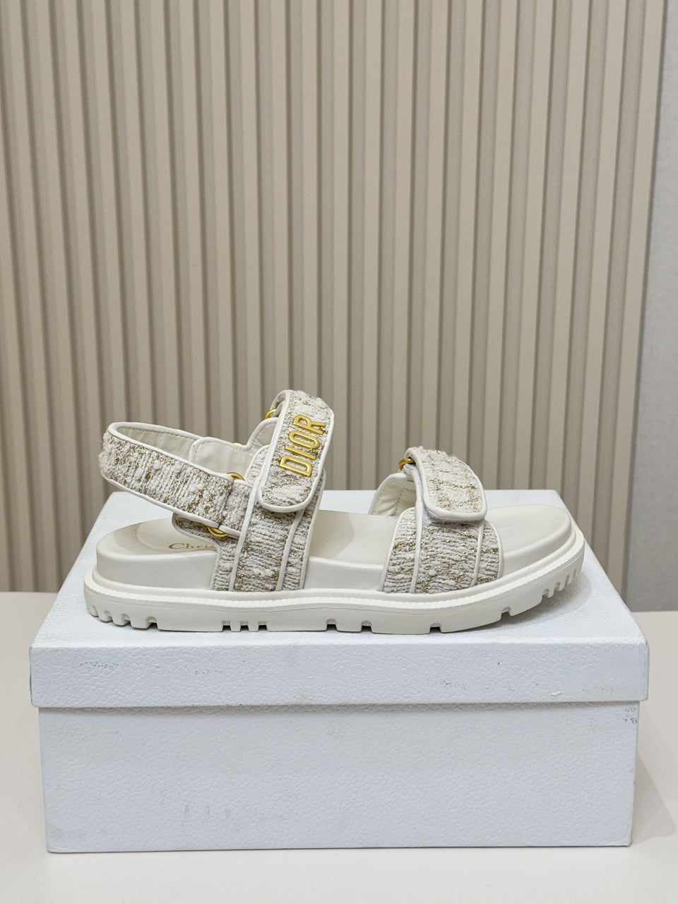 DIOR BACK-STRAP SANDALS 25S IN WHITE TWEED AND CALFSKIN - 35