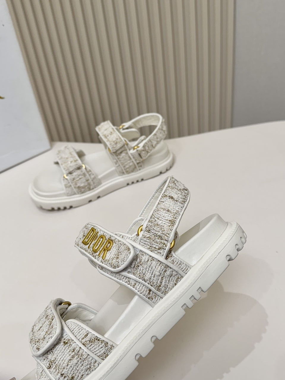 DIOR BACK-STRAP SANDALS 25S IN WHITE TWEED AND CALFSKIN - 35