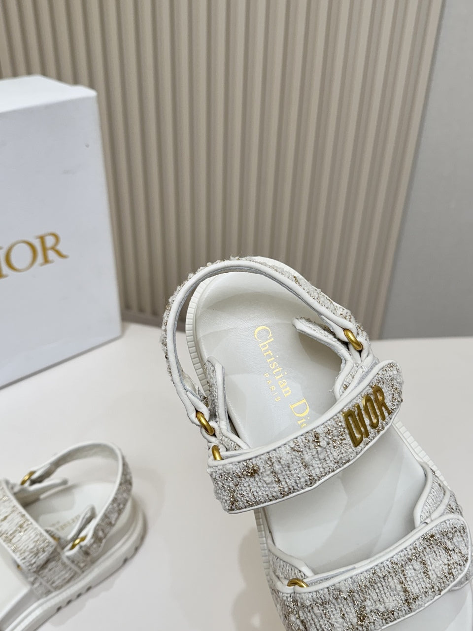 DIOR BACK-STRAP SANDALS 25S IN WHITE TWEED AND CALFSKIN - 35
