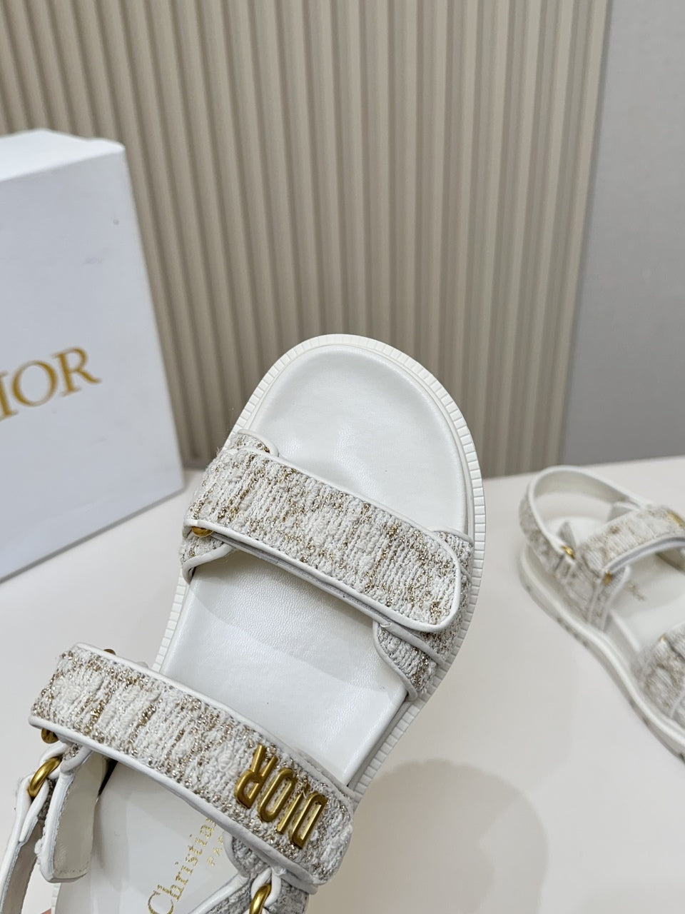 DIOR BACK-STRAP SANDALS 25S IN WHITE TWEED AND CALFSKIN - 35