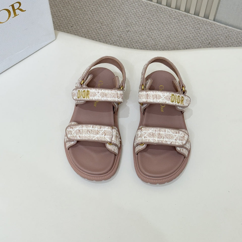DIOR BACK-STRAP SANDALS 25S IN DEEP MAUVE BROWN TWEED AND CALFSKIN - 35