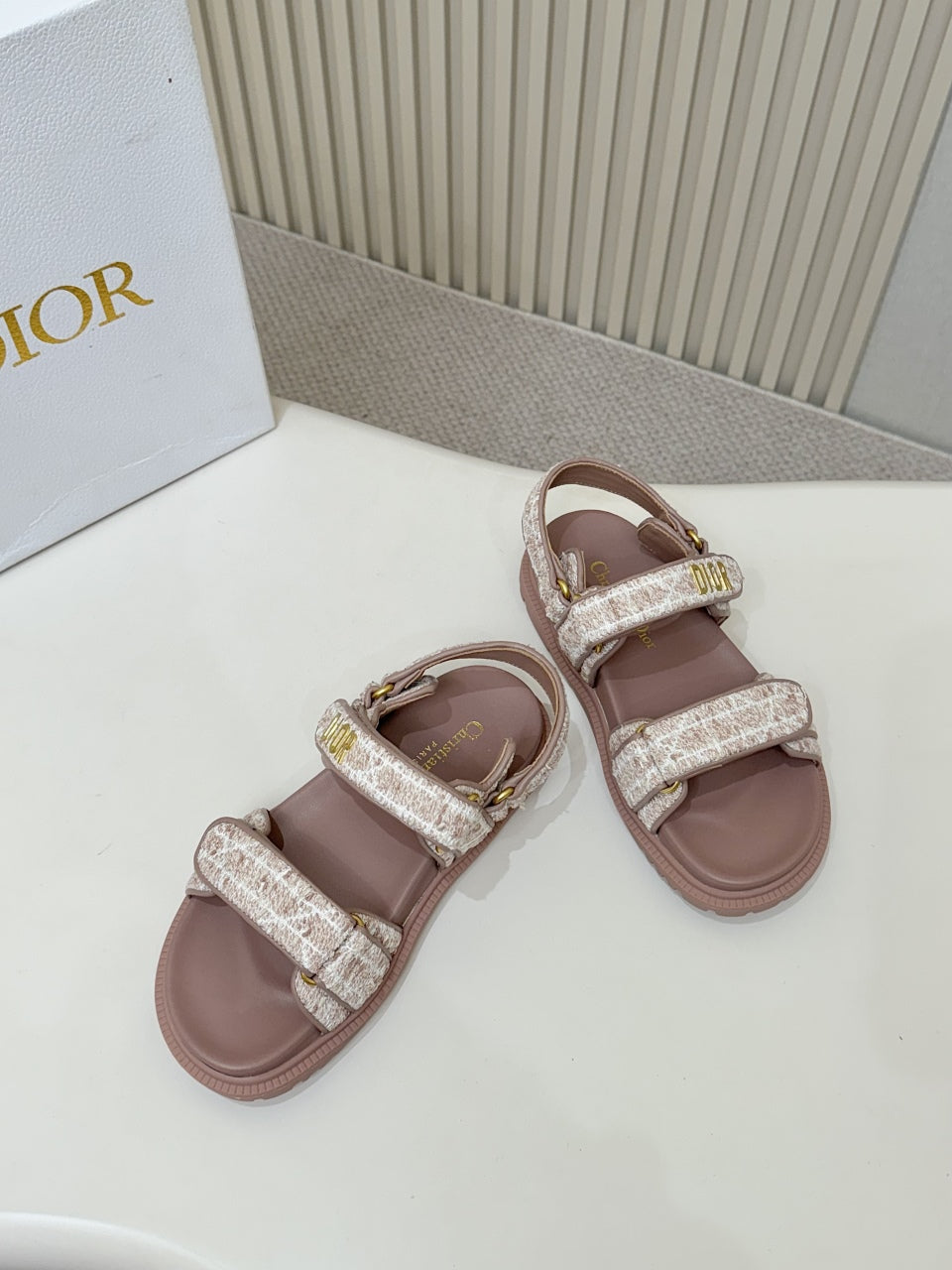 DIOR BACK-STRAP SANDALS 25S IN DEEP MAUVE BROWN TWEED AND CALFSKIN - 35