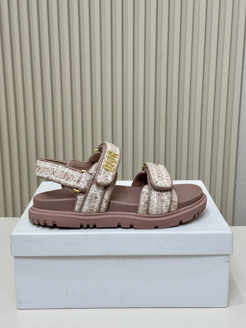 DIOR BACK-STRAP SANDALS 25S IN DEEP MAUVE BROWN TWEED AND CALFSKIN - 35