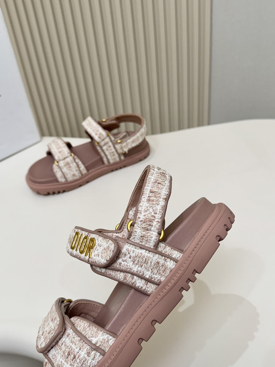 DIOR BACK-STRAP SANDALS 25S IN DEEP MAUVE BROWN TWEED AND CALFSKIN - 35