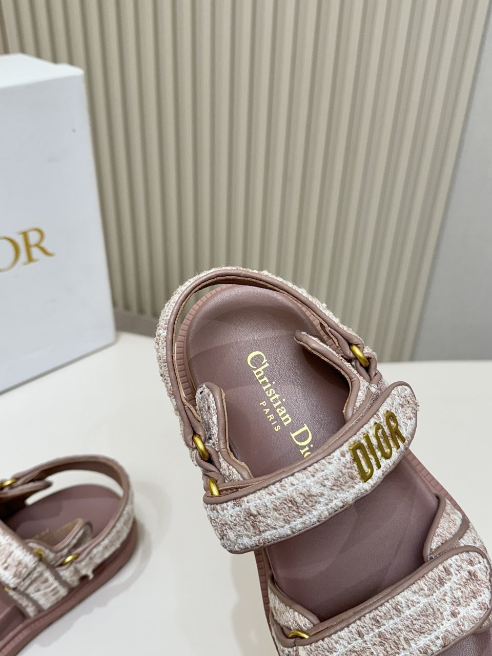 DIOR BACK-STRAP SANDALS 25S IN DEEP MAUVE BROWN TWEED AND CALFSKIN - 35