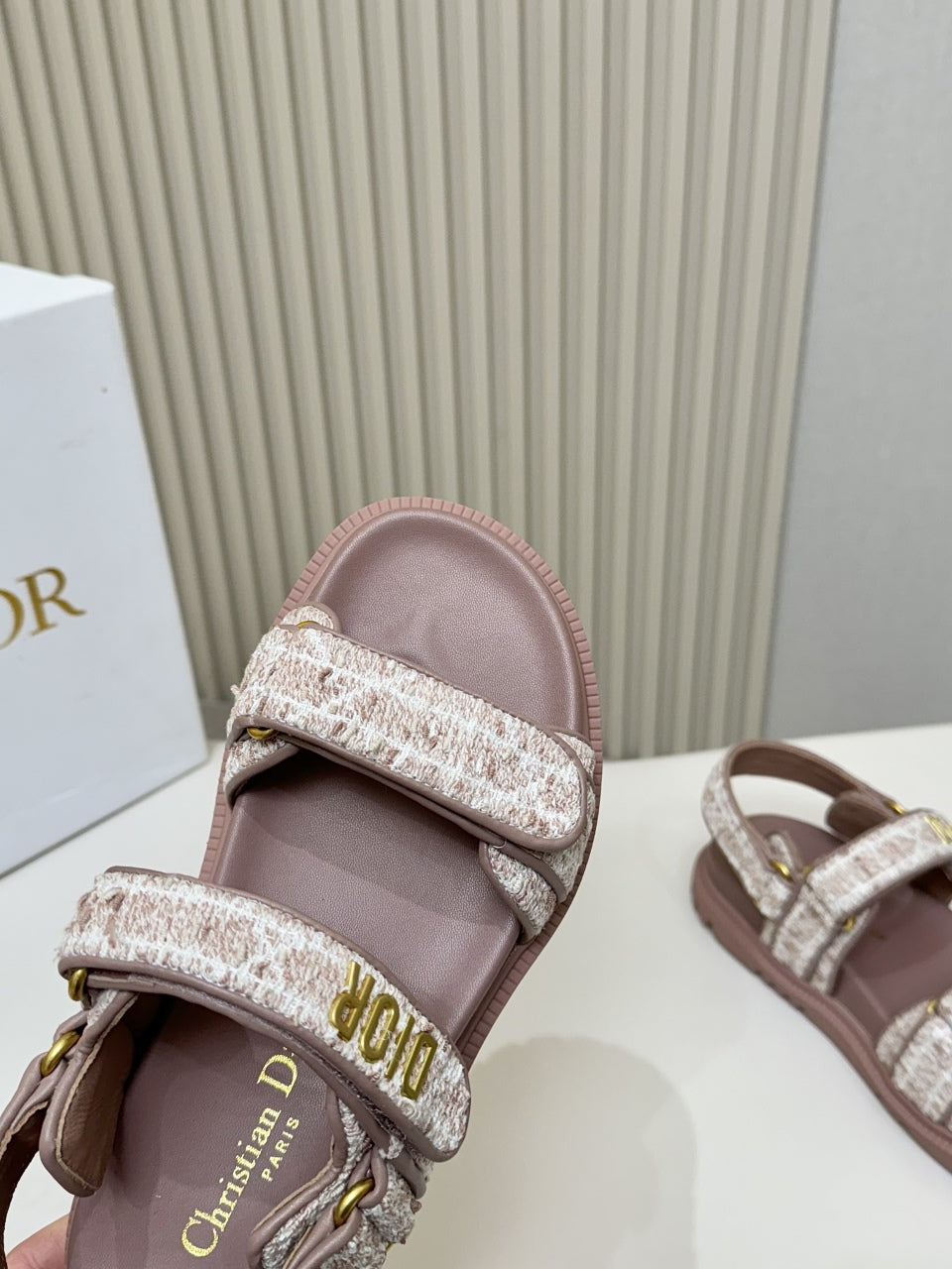 DIOR BACK-STRAP SANDALS 25S IN DEEP MAUVE BROWN TWEED AND CALFSKIN - 35