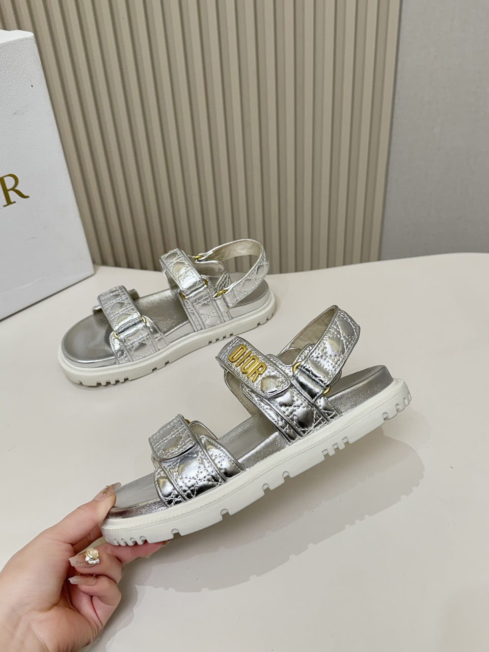 DIOR BACK-STRAP SANDALS 25S IN SILVER CALFSKIN - 35