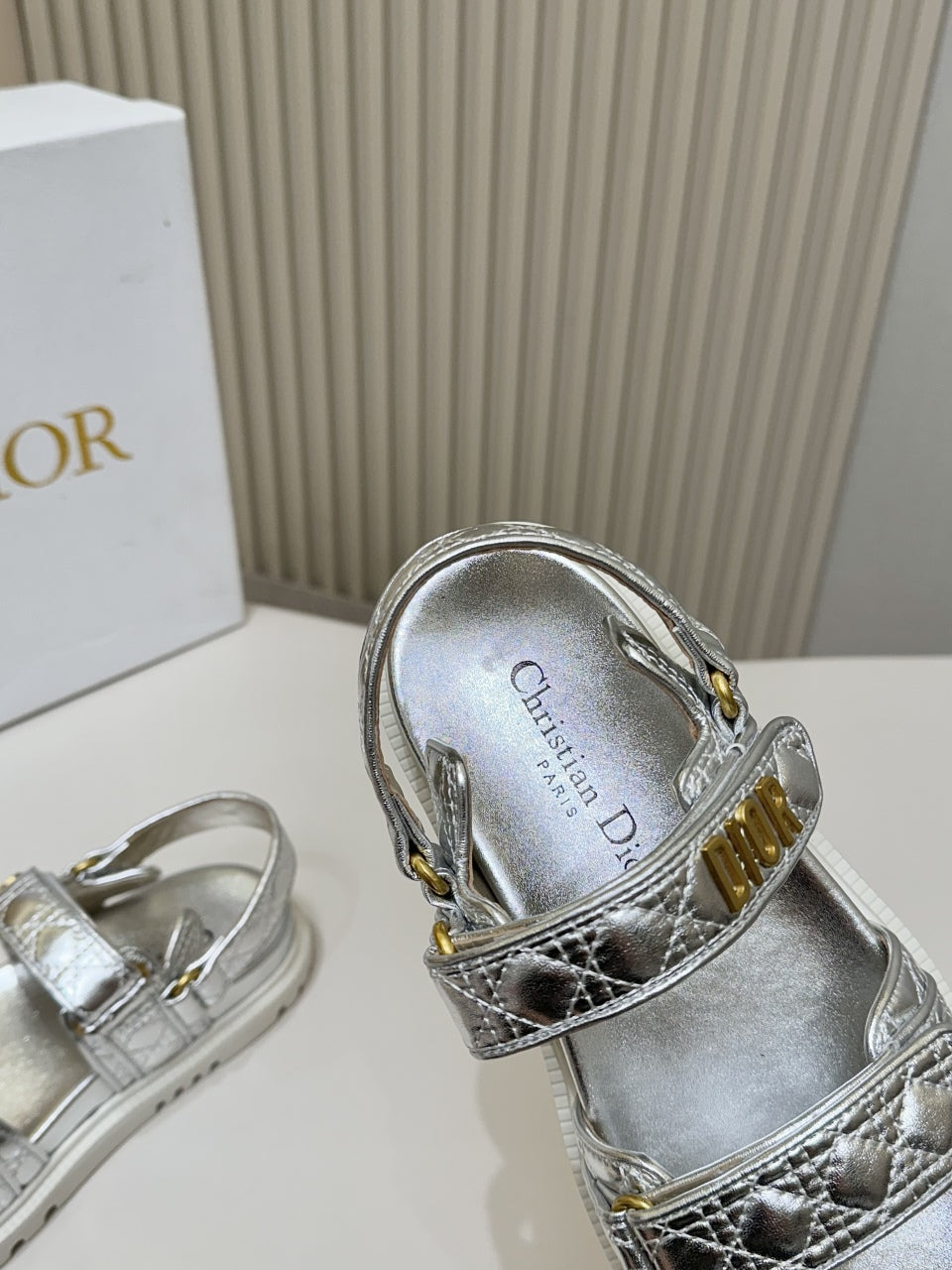 DIOR BACK-STRAP SANDALS 25S IN SILVER CALFSKIN - 35