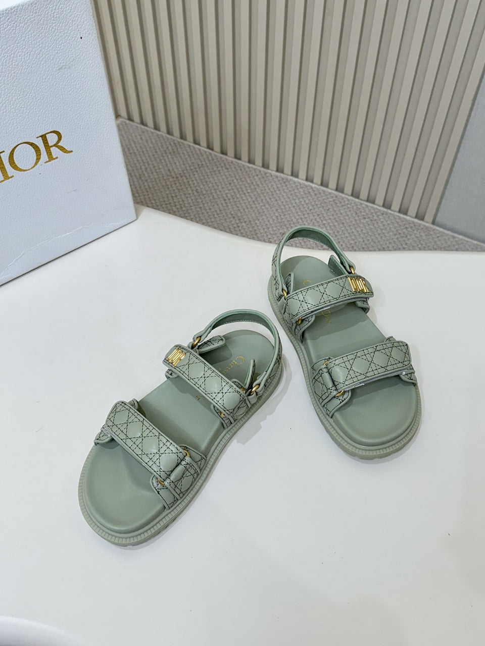 DIOR BACK-STRAP SANDALS 25S IN PALE TEAL GRAY CALFSKIN - 35